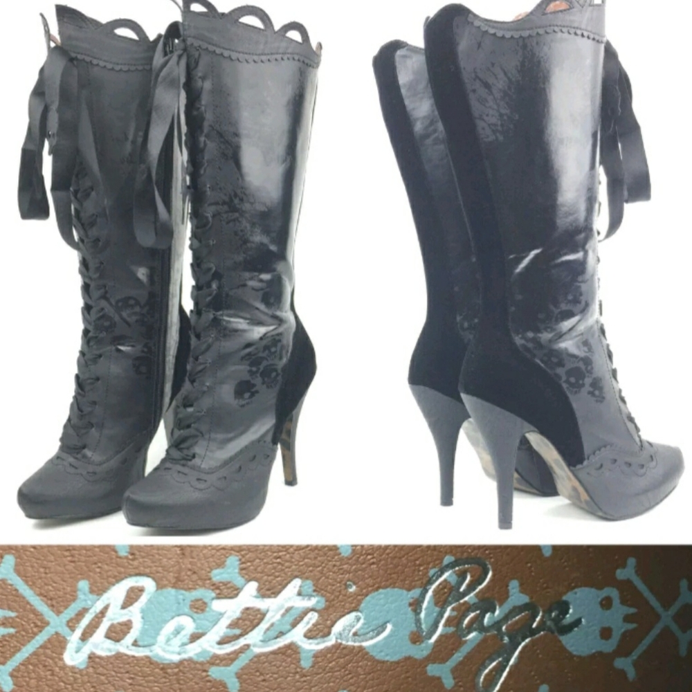 Morbidia Bettie Page Skull Boots size 8 Vampy!